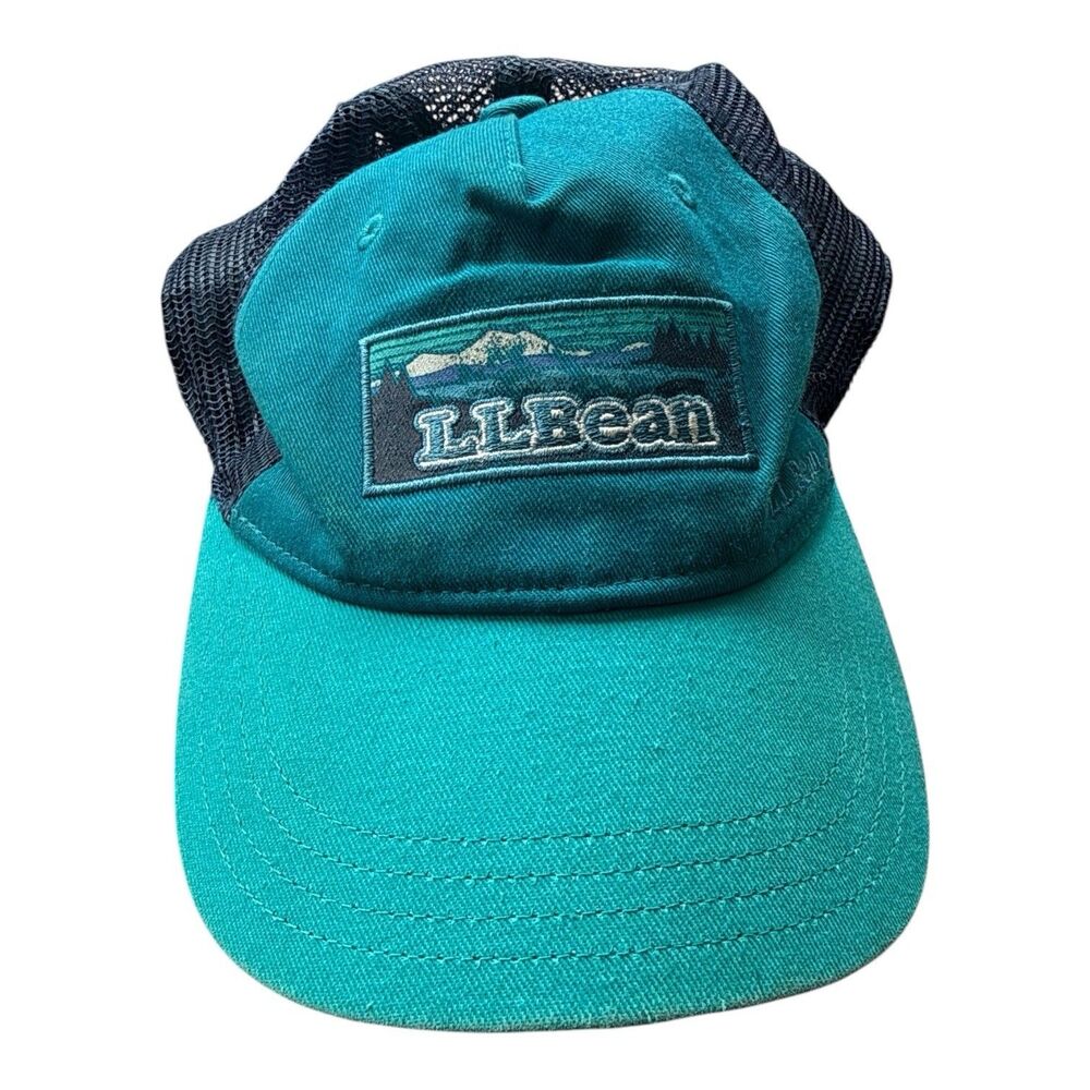 L.L.Bean Aqua Hat Blue Mesh Snapback Cap Mountain Patch Outdoors Hiking Kids Sz